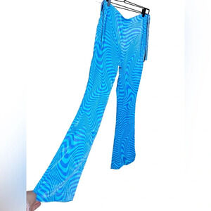 NWT Zara Groovy 70s Disco High Waisted Wide Leg Blue and White‎ Pants Size Small